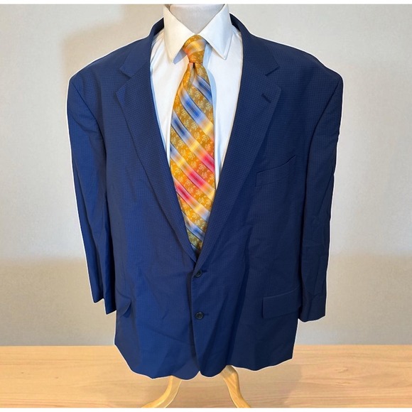 Geoffrey Beene Blazer Jacket Men Sz 60R Big & Tall Blue Plaid Checks Sport Coat - Picture 1 of 11